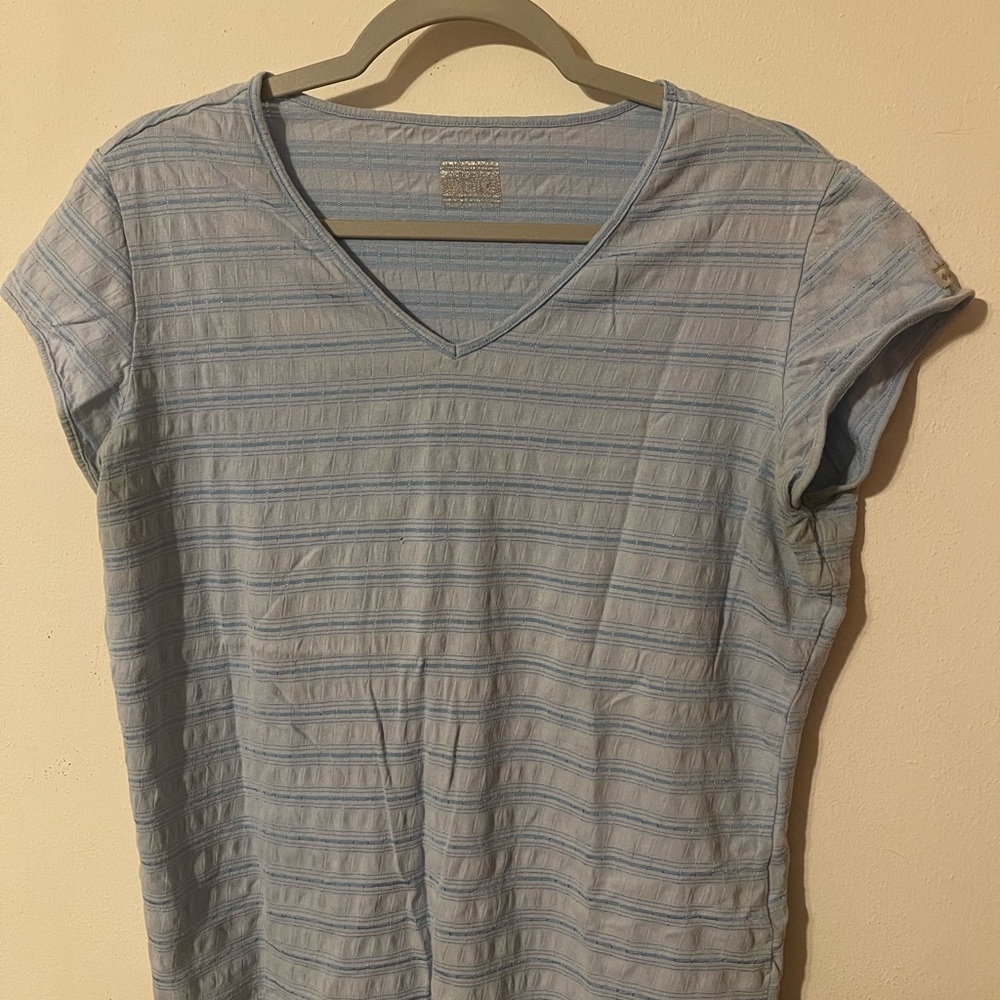 Baby blue with see through stripes blouse